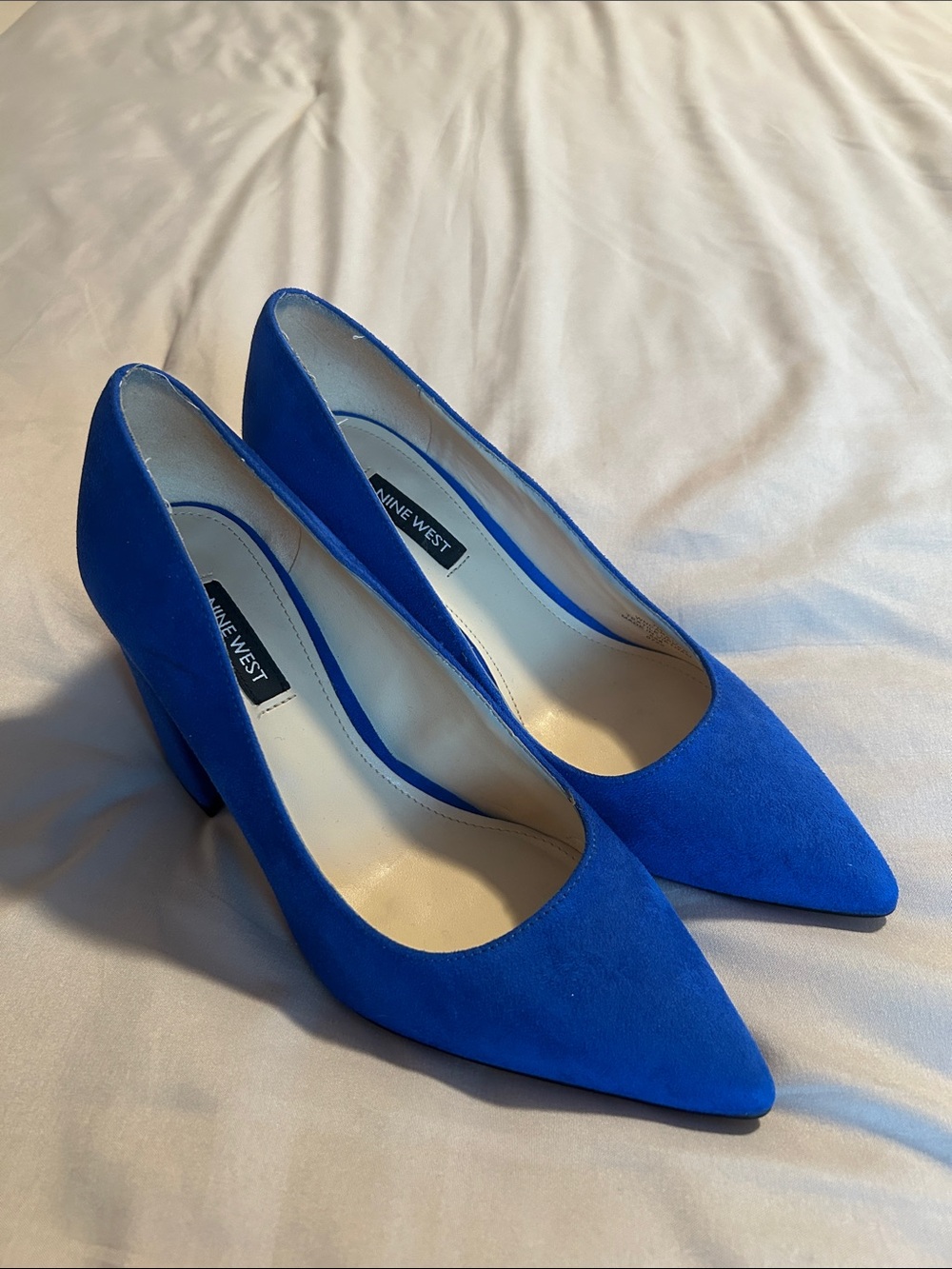 Nine West Royal Blue Pointed Toe Block Heel Pumps